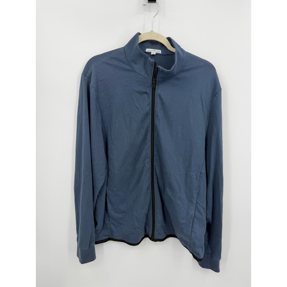 James Perse Full Zip Jacket Men Size 4 US XL Blue Cotton Mock Neck Mockup